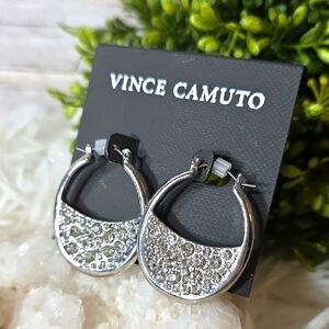 Vince Camuto Silvertone Earrings with Crystal Pavé